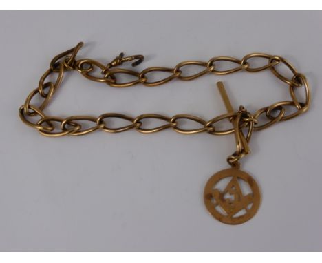 A 9 ct Gold Masonic Pendant on gold plated fob chain. 