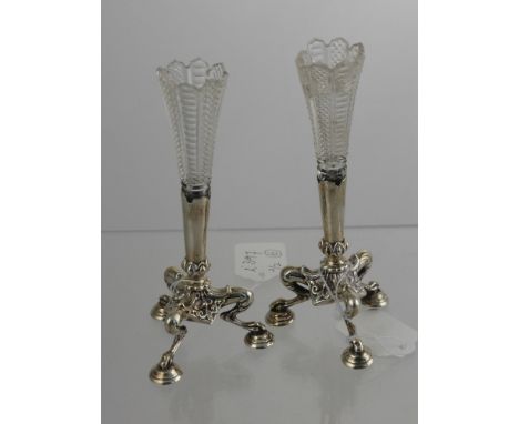 A Pair of Silver Candle Holders, m.m Walker and Hall, Sheffield hallmark, tripod base on hoof feet, approx 120 gms