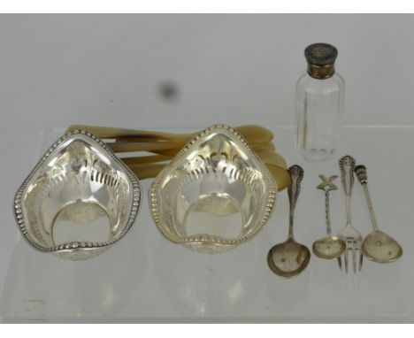 A Quantity of Silver and Silver Plate, including two teaspoons a christening knife and fork, Birmingham hallmark dd 1916, a c