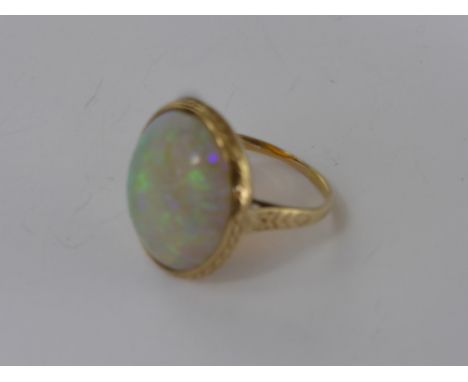 A Lady's Antique 14 ct Opal Ring, the opal is 18 x 16 mm, size N, approx 4.5 gms.