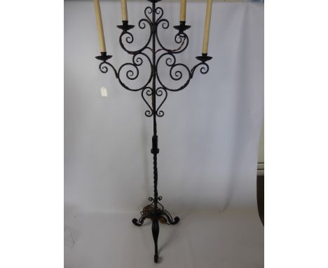 A Wrought Iron Five Branch Standard Lamp, converted, approx 174 x 54 cms