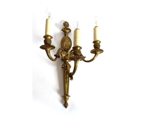 A brass Adam design three branch wall light
