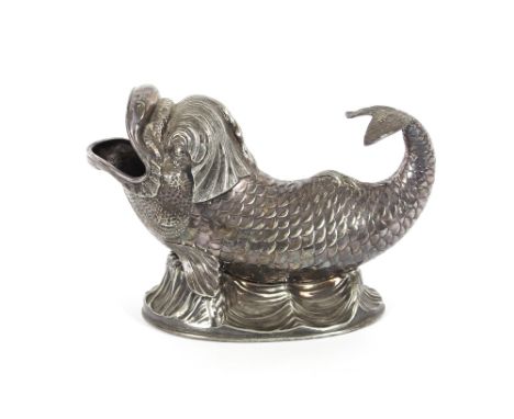 A late Victorian plated spoon warmer, in the form of a fish, 22cm long
