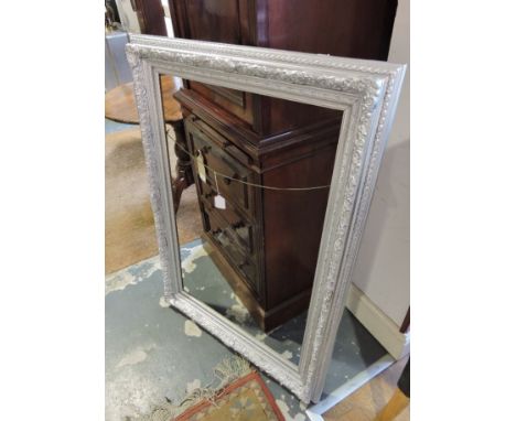 A Victorian style silvered rectangular picture frame, h:220cm, together with a framed print