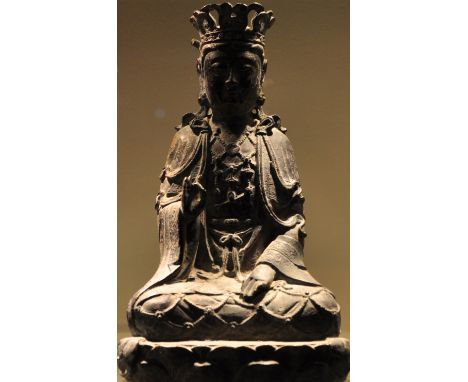 A Chinese hollow bronze Guanyin Buddha statue, H26cm