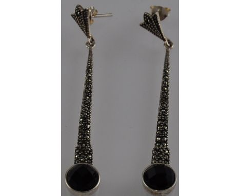 A pair of silver and marcasite set Art Deco style earrings