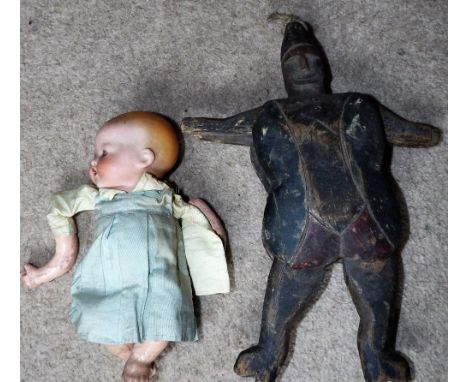 Armand Marseille 351/410k doll needs restringing and a vintage wooden toy