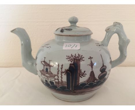 Eighteenth century teapot with crabstock handle and lid a/f. 13cms high.