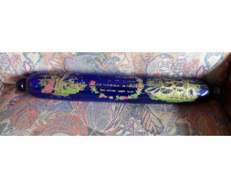 Bristol blue rolling pin with mariners decoration c1800 and a moulded blue glass