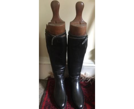 Pair vintage black leather riding boots