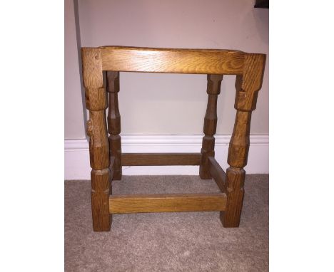 Robert "Mouseman" Thompson of Kilburn oak stool with leather seat