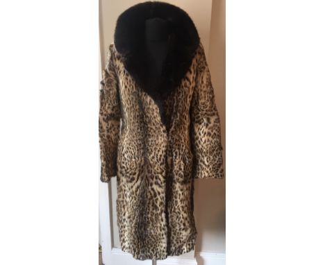 Vintage Ocelot fur coat with mink collar