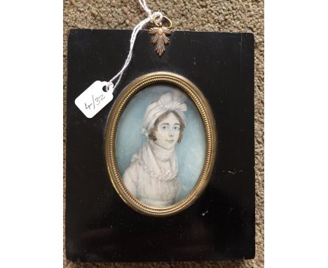 Watercolour portrait miniature on ivory, 8x5.5cms.