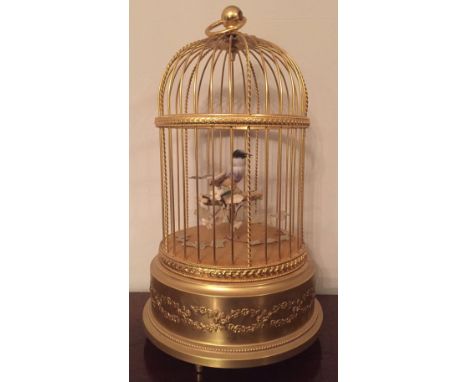 Automaton of a gilt caged singing bird Swiss movement
