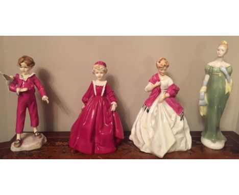 Four Worcester porcelain figurines Grandmothers dress, First dance, The Parakeet and Loma