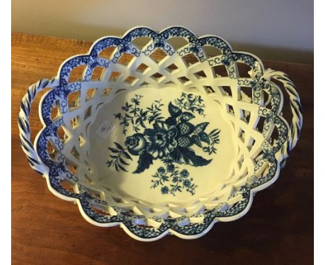 Large Caughley blue and white oval bowl c1780 printed with the Pinecone pattern C mark to the basestabled crack, hairlines an