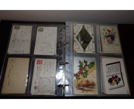 Vintage postcard album and contents