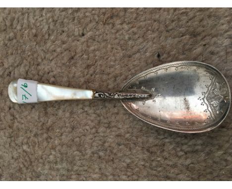 Silver and mother of pearl caddy spoon, Birmingham late 19thc.