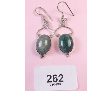 A pair of silver and 'jade' pendant earrings