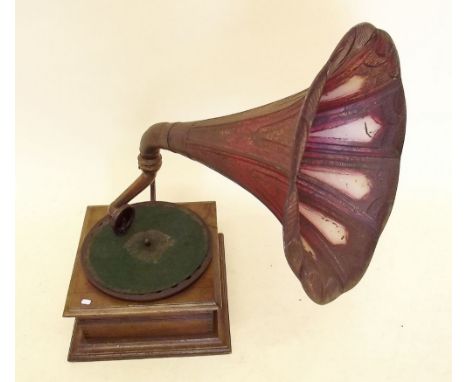 An early Excelsior table top gramophone with tin horn