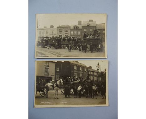 Postcards - Herefordshire RP's 'The Hop Pickers Express' at Hereford, steam powered tractor towing trailers overflowing with 