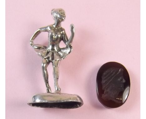 A silver ballerina desk seal with stone intaglio base - marked 925