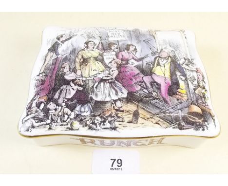 A Coalport card box decorated  'Punch' scene and playing cards