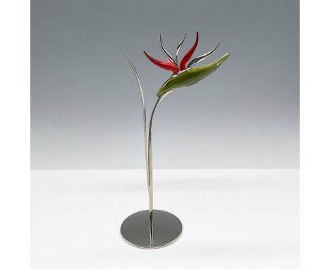 Part of the Exotic Flowers Collection this flower has a rhodium stem and stand for this vibrant green and fire orange crystal