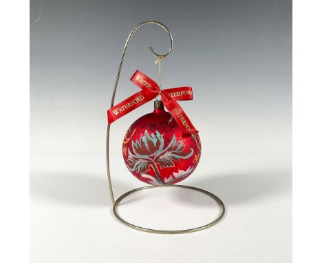 Handcrafted glass bauble adorned with hand-painted flowers in pink, blue, and yellow shades that gracefully curve around the 