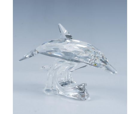 A lovely mother and her playful child dolphin glide gracefully side by side over a wave, both adorned with sparkling blue cry