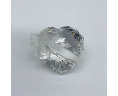 Beautiful clear faceted heart with satin ribbon and bow. Swarovski backstamp. This item has its original box 4"L x 4"W x 3"H.