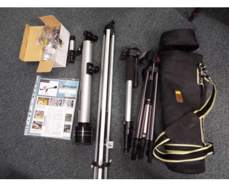 A Celestron telescope, power seeker 450, item No. 21039 - AR with manual and accessories and a Jessops mono pod and tripod st