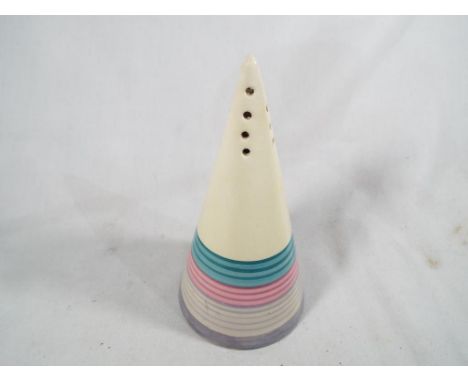 Clarice Cliff - a banded conical sugar sifter, 14 cm (high) - Est £70 - £90