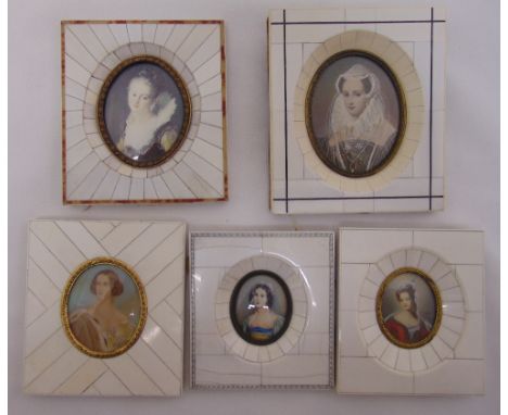 Five portrait miniatures of ladies in classical dress