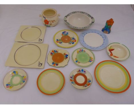 A quantity of porcelain to include Clarice Cliff Bizarre plates and bowls (14)