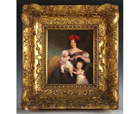 Circle of Margaret Sarah Carpenter - Three-quarter Length Portrait of Charlotte Anne Eaton with her two Children, Charles Orm