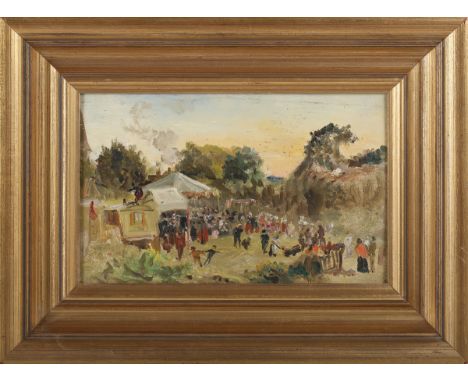 Robert Gallon - 'Bosham Fair', 19th century oil on board, titled and dated '90 verso, 19cm x 30cm, within a gilt frame.Buyer’