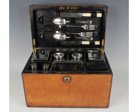 A late Victorian brown leather cased and plated picnic set, commemorating the 1893 Grand National winner 'Cloister', the rect