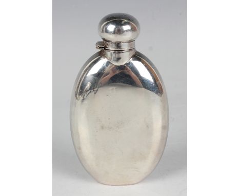 An Elizabeth II silver hip flask of flattened oval form with screw hinged lid, Sheffield 1988, weight 101.5g, length 11.5cm.B