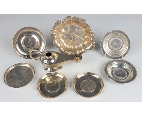 An Elizabeth II silver leaf shaped nut dish, Birmingham 1973 by Barker Ellis Silver Co, length 14.5cm, a Continental silver A