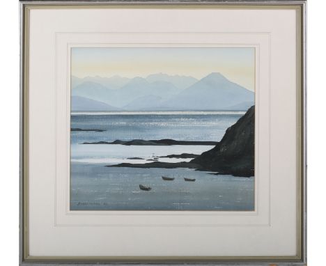 Jim Nicholson - 'Evening Light, Skye', watercolour, signed and dated 1990 recto, titled label verso, 32.5cm x 36.5cm, within 