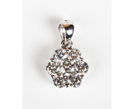 An 18ct white gold and diamond seven stone cluster pendant, mounted with circular cut diamonds, detailed 'Iliana', weight 1.9