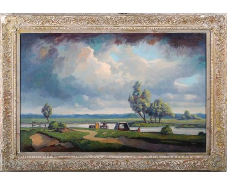 Walter James Steggles - 'The Yare at Whitlingham', 20th century oil on canvas, signed recto, titled label verso, 37.5cm x 58c