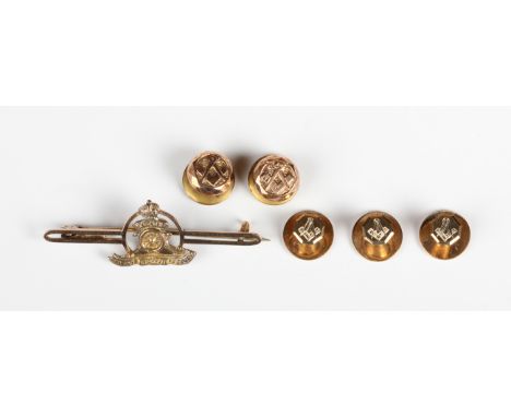 A set of three 9ct gold Masonic dress studs, each with a square and compasses motif, Birmingham 1948, weight 2.7g, a further 