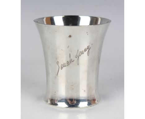 An Edward VIII silver beaker of flared form with engraved inscription, Birmingham 1937 by Barker Brothers Silver Ltd, weight 