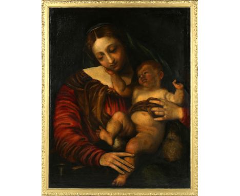 Italian School - Madonna and Child, late 17th/early 18th century oil on canvas, 89.5cm x 69.5cm, within a painted composition