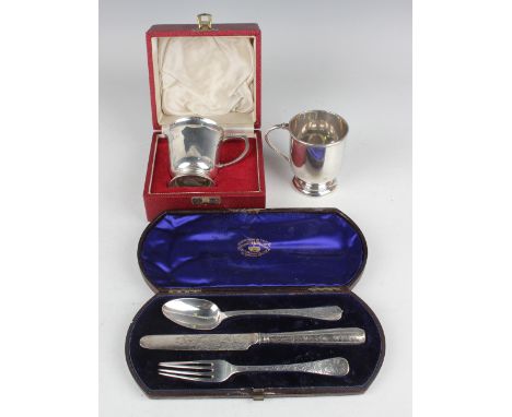 A Victorian silver harlequin three-piece christening set, comprising knife, fork and spoon, London 1845 by William Eaton and 