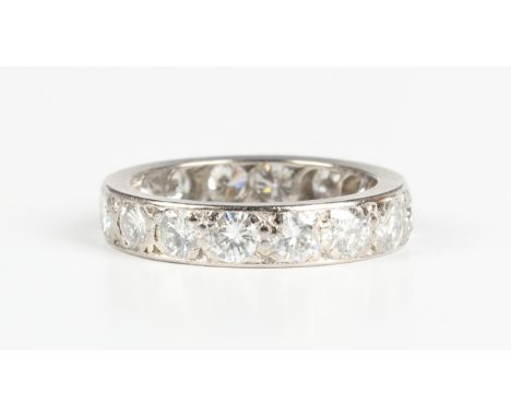 A white gold diamond full eternity ring, mounted with circular cut diamonds, unmarked, weight 4.9g, total diamond weight appr