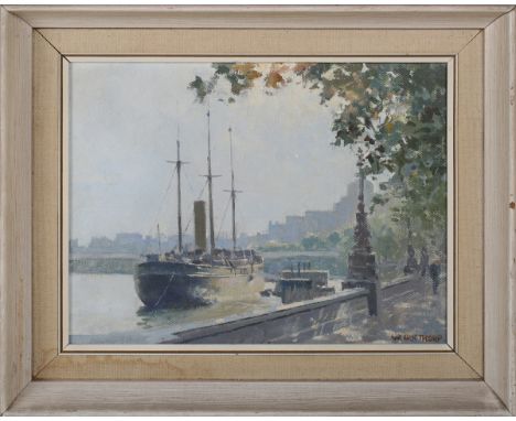 William Eric Thorpe - 'The Discovery on the Embankment', 20th century oil on canvas-board, signed recto, titled to Wapping Gr