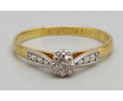 A vintage gold and diamond solitaire ring, worn Birmingham hallmark, 2.6g, Q 